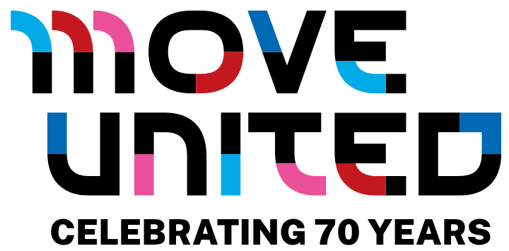 Move United logo - multi color lettering